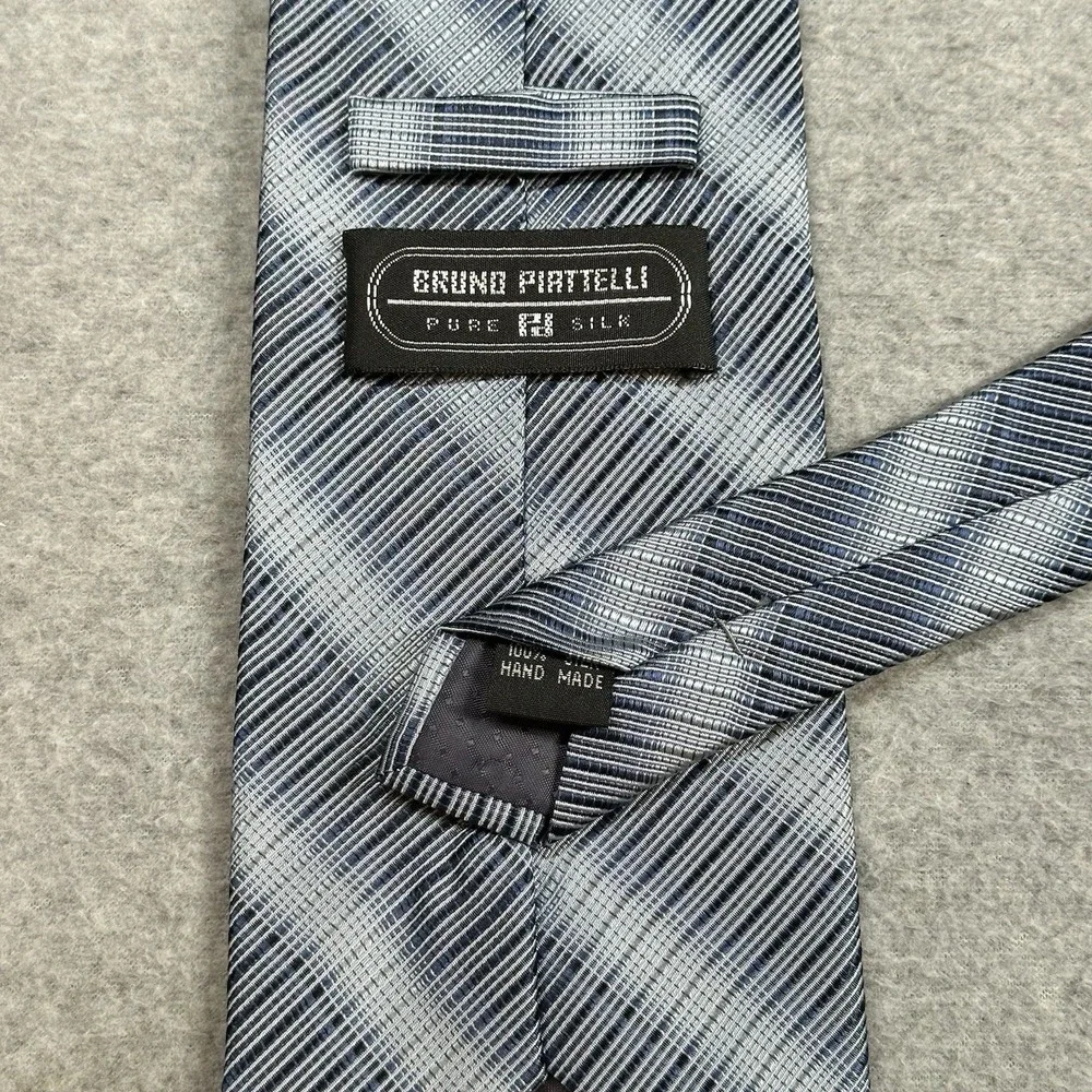 Bruno Piattelli Roma Silk Tie Blue Diagonal Stripe Handmade‎ 59x3.75